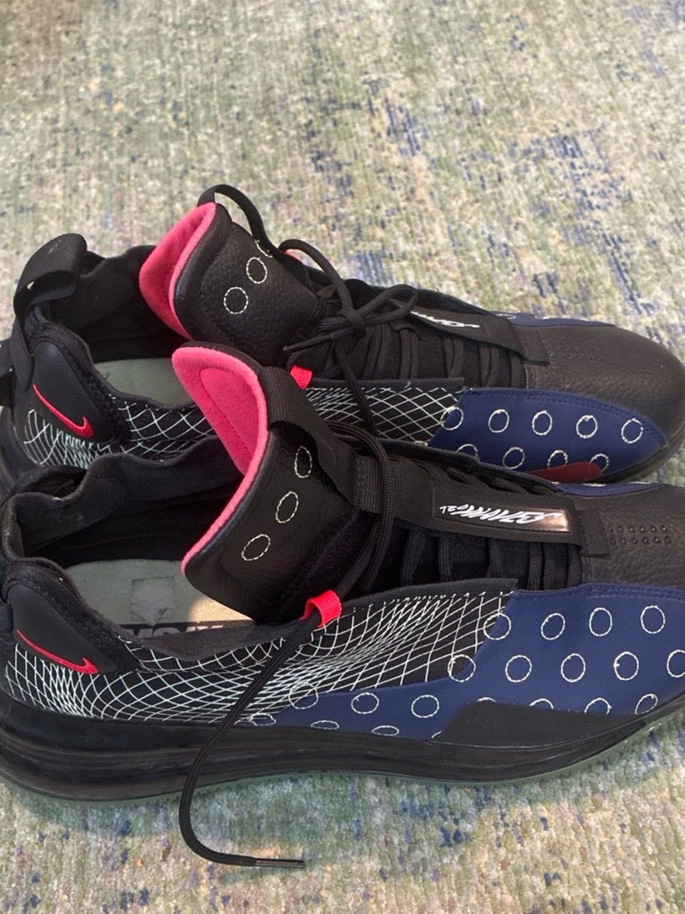 Men's Black and Blue Athletic Sneakers with Pink Accents